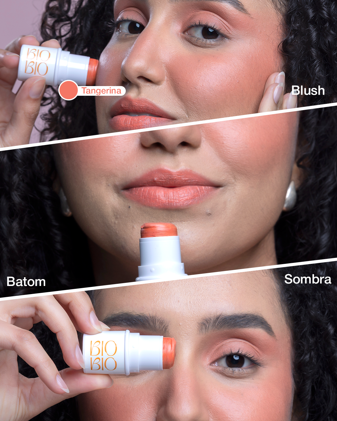 BBS BioBio aplicado como blush, batom e sombra