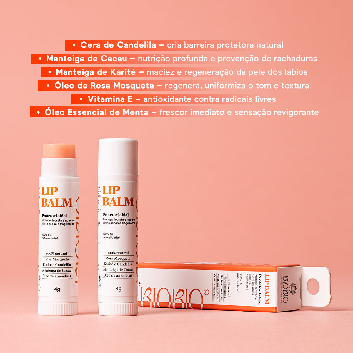 Lip Balm Hidratante Labial BioBio Triplo